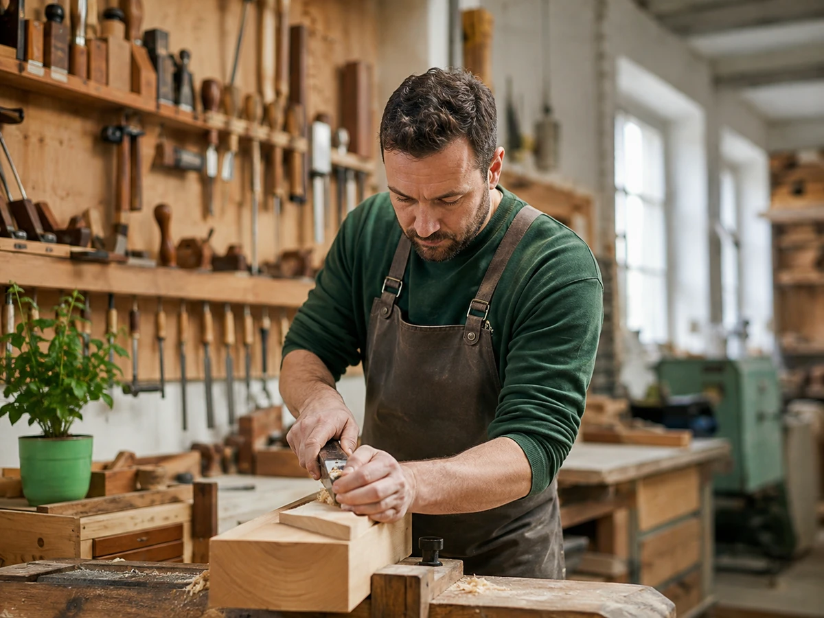 Handwerkerin oder Handwerker in der Werkstatt