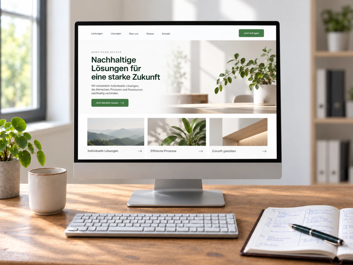 Neu gebaute Betriebswebseite auf einem aktuellen Bildschirm